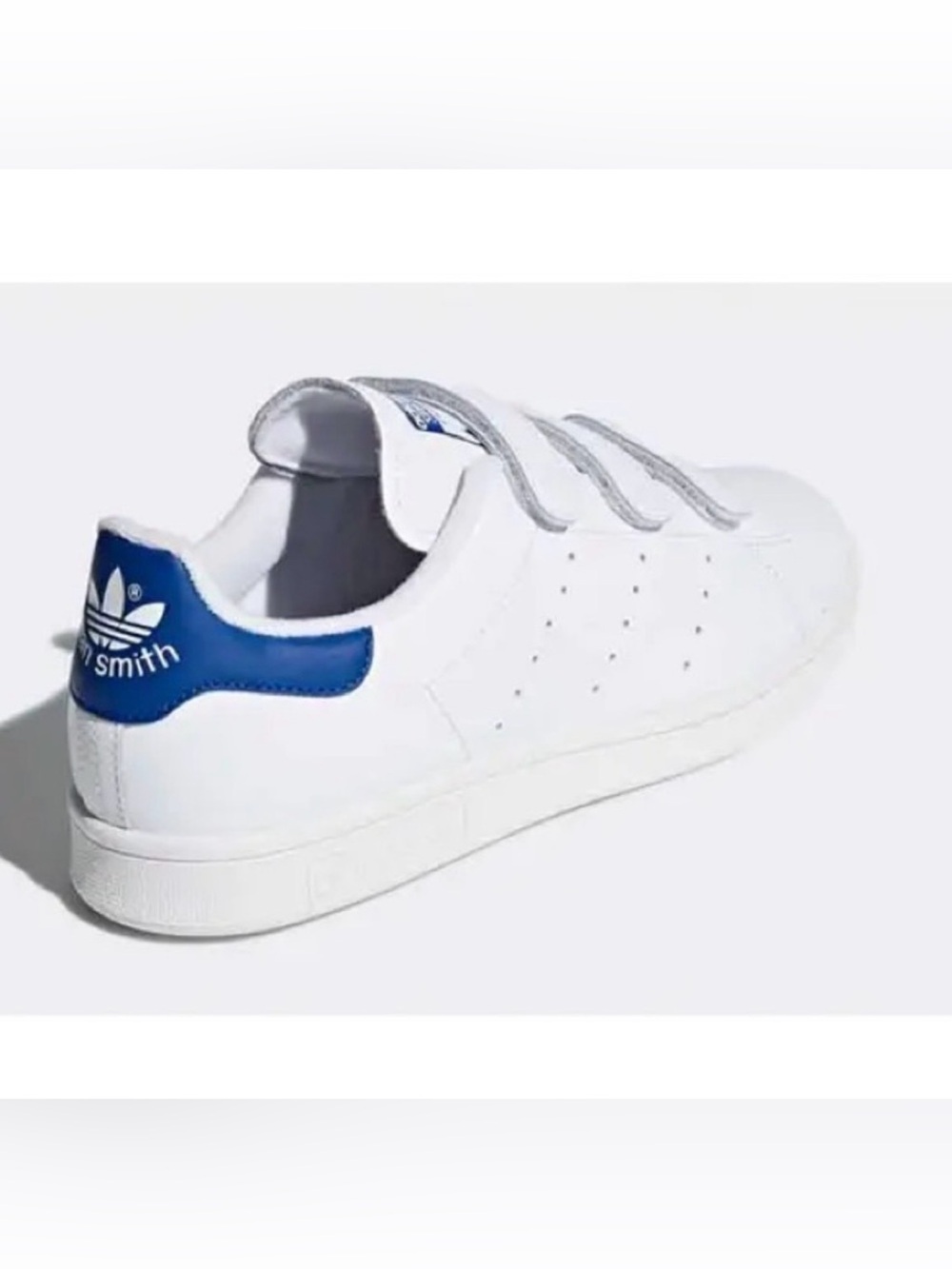 Vintage adidas Stan Smith White Leather Low Top Sneakers Velcro Strap Retro Blue